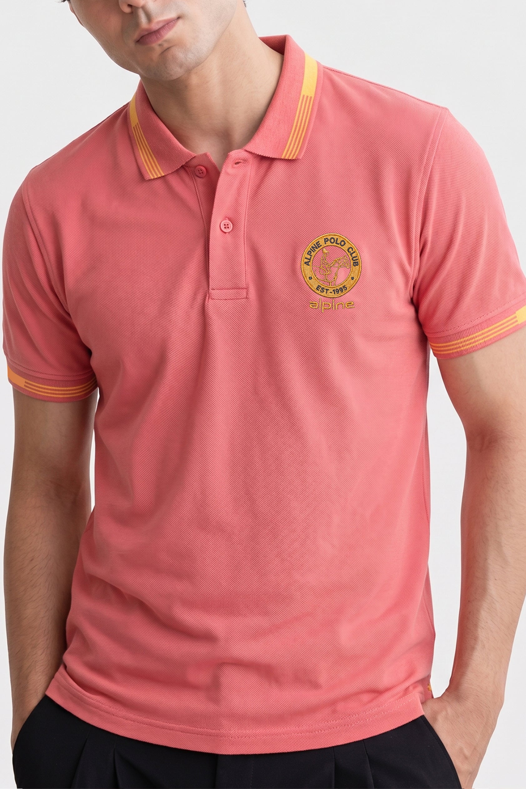 Alpine Men’s Ash Rose Cotton Polo Shirt - Heritage Badge Edition