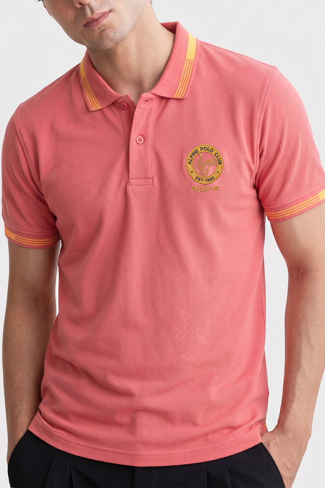 Alpine Men’s Ash Rose Cotton Polo Shirt - Heritage Badge Edition Hover Image