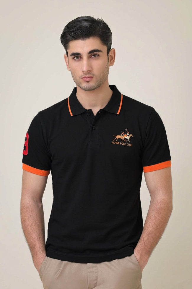 Alpine Men’s - Black Cotton Polo Shirt Hover Image