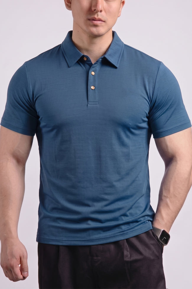 Alpine Luxury Dry-Fit Polo Blue – Premium Activewear Fit Hover Image