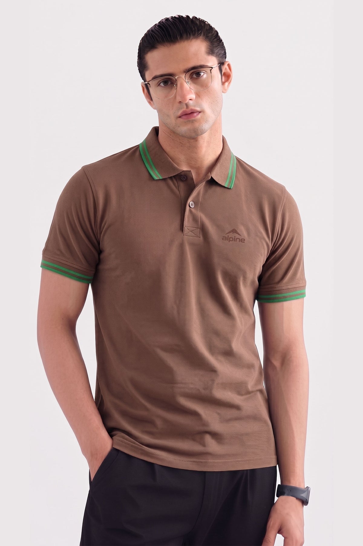 Alpine Men’s Smart Casual Cotton PQ Polo – Brown