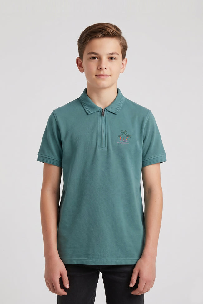 Alpine Kids Hunter Green Cotton Polo Shirt – Zip Edition Hover Image