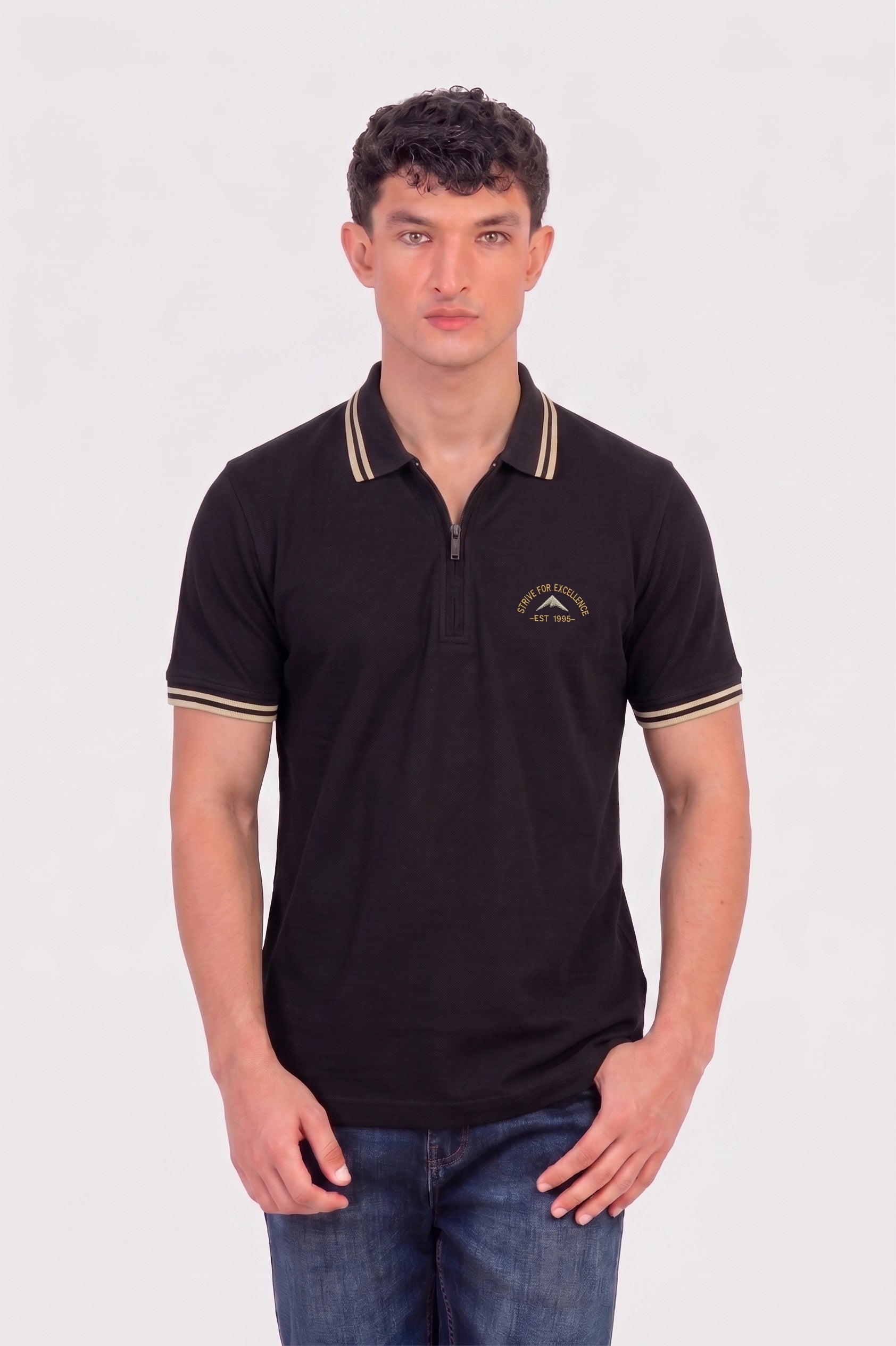 Alpine Men’s Black Cotton Polo Shirt - Zip Edition