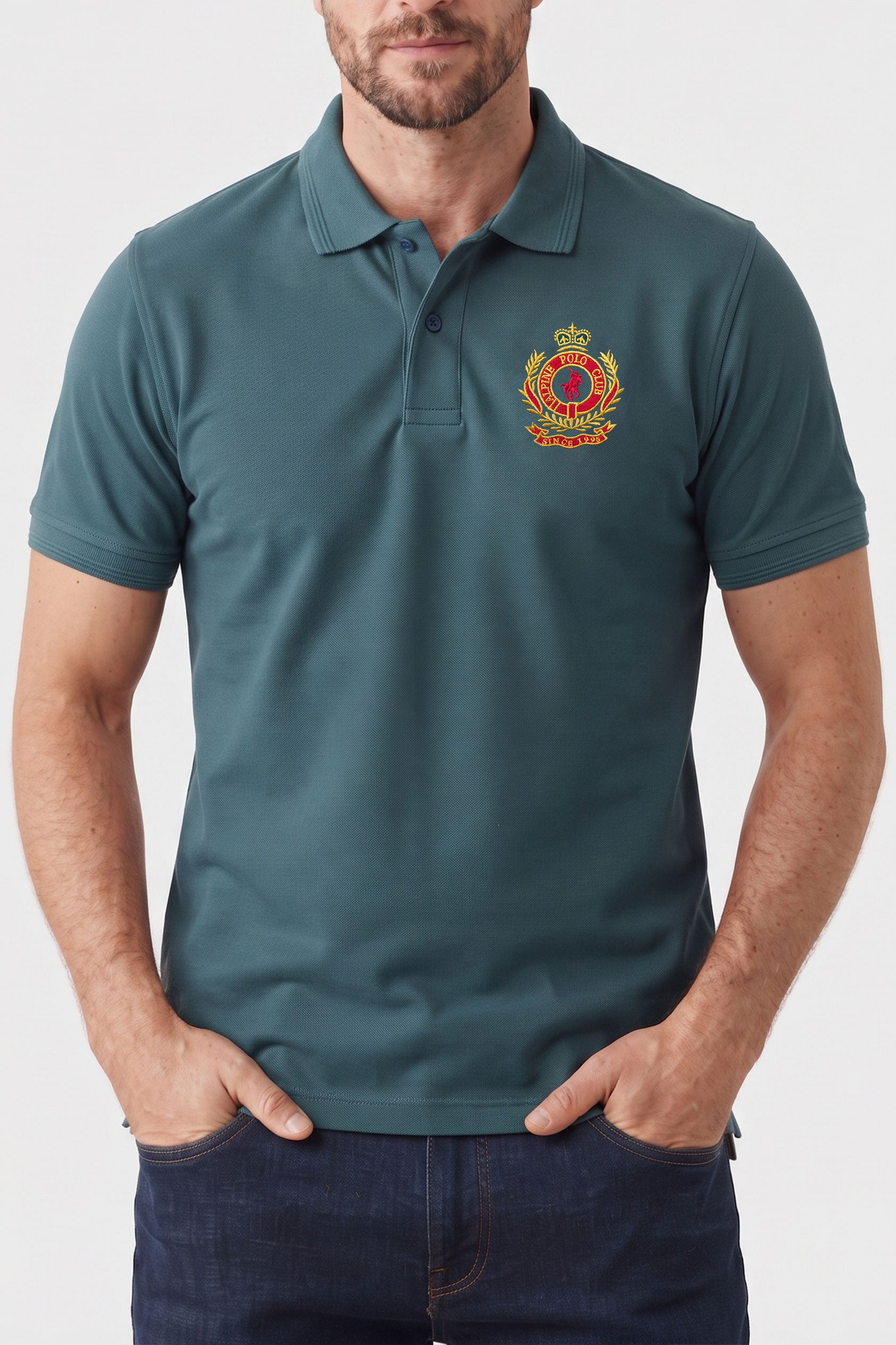 Alpine Men’s Dark Green Cotton Polo Shirt - Crown Edition