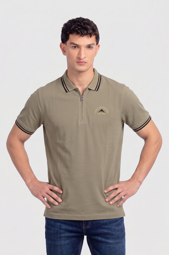 Alpine Men’s Skin Cotton Polo Shirt - Zip Edition Hover Image