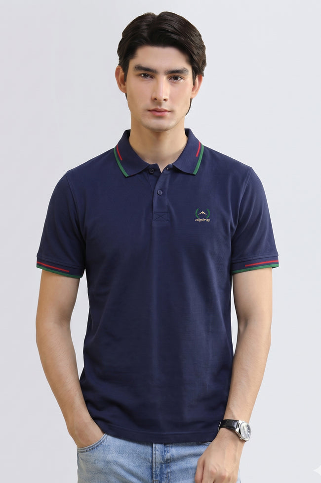 Alpine Men’s Navy Blue Cotton Polo Shirt – Contrast Trim Edition Hover Image