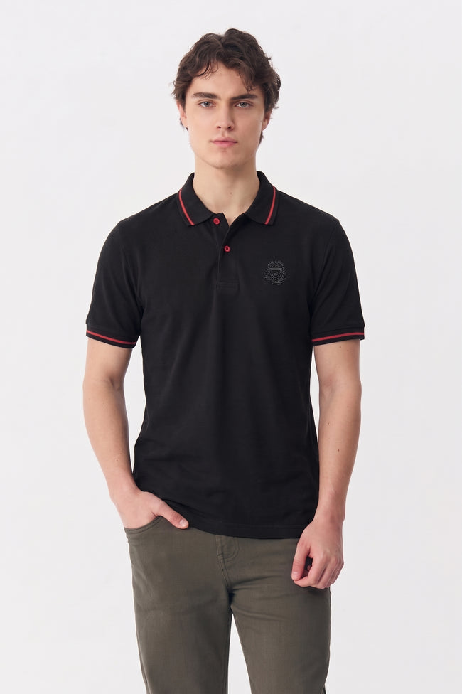 Alpine Men’s Black Cotton Polo Shirt - Premium Edition Hover Image