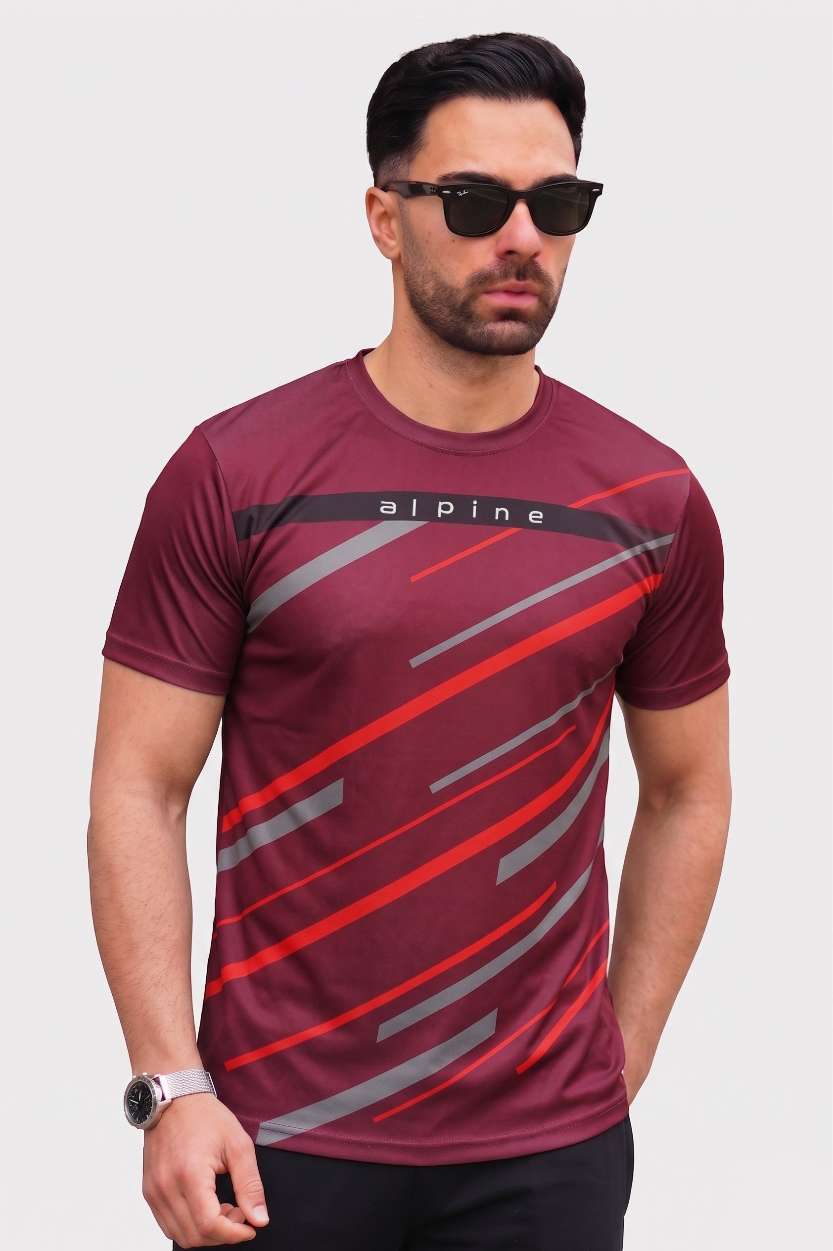 Alpine Men’s Maroon Textured Dry Fit T-Shirt – Performance Edition