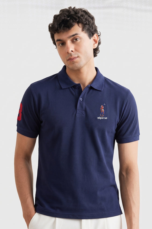 Alpine Men’s Navy Blue Cotton Polo – Royal Rider Edition Hover Image