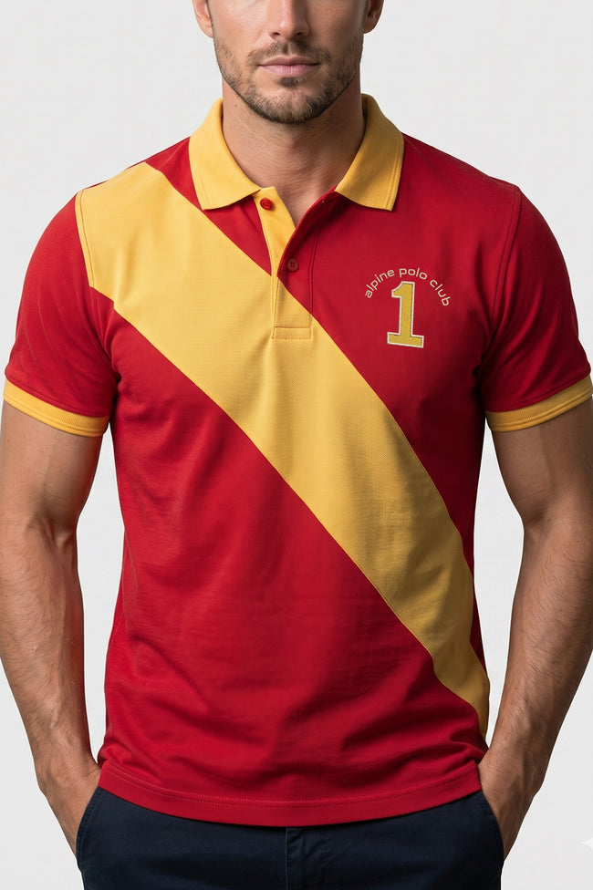 Alpine Men’s Red Cotton Polo Shirt - Cross Edition Hover Image
