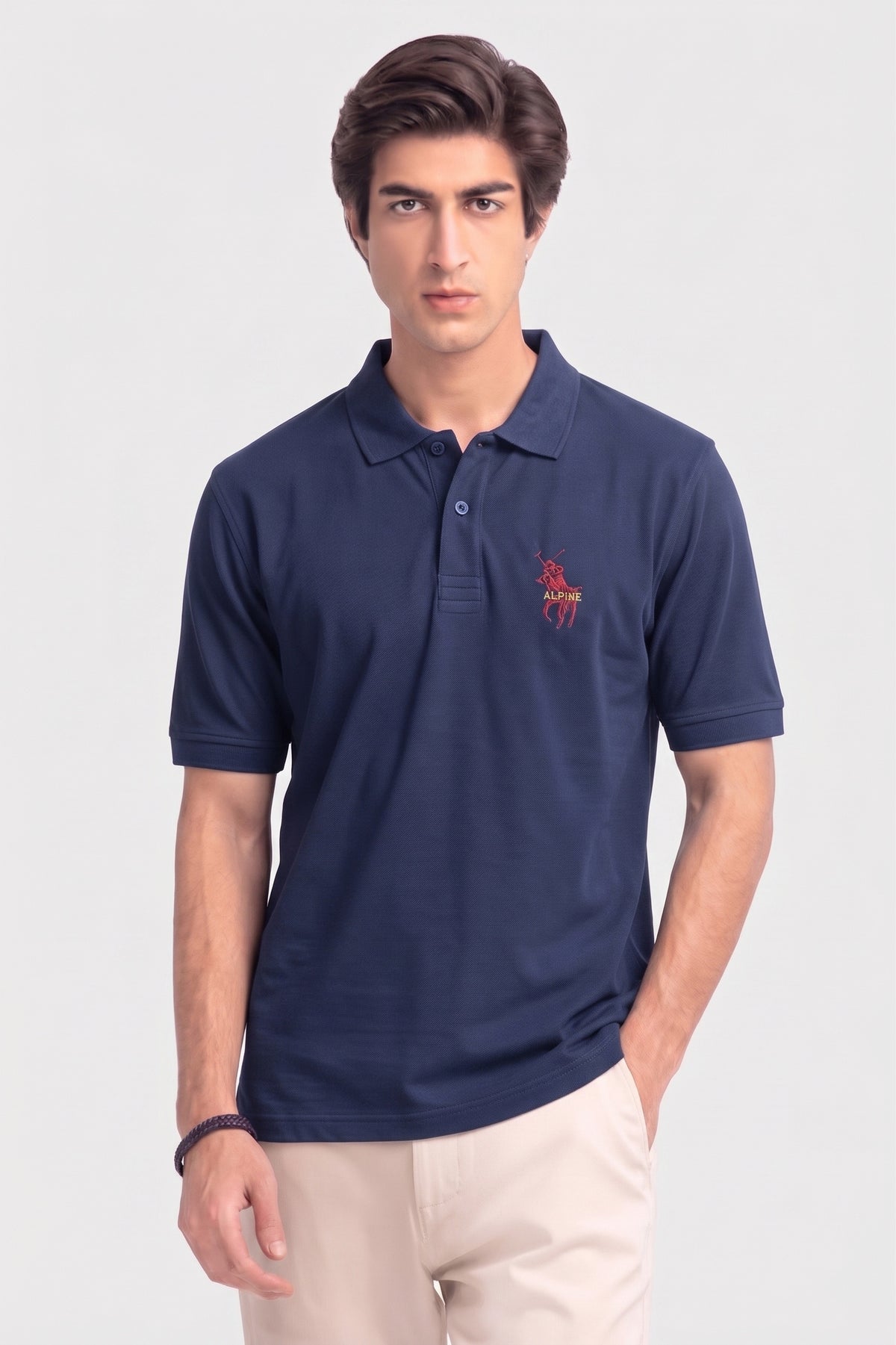 Alpine Men’s Navy Blue Cotton Polo Shirt – Signature Rider Edition