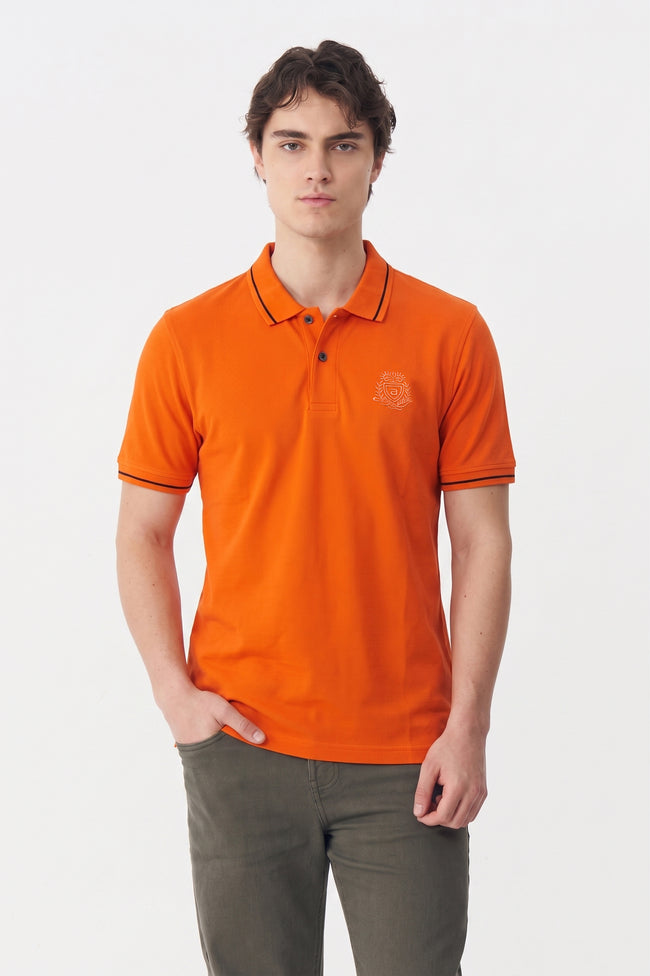 Alpine Men’s Orange Cotton Polo Shirt - Premium Edition Hover Image