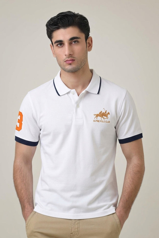 Alpine Men’s - White Cotton Polo Shirt Hover Image