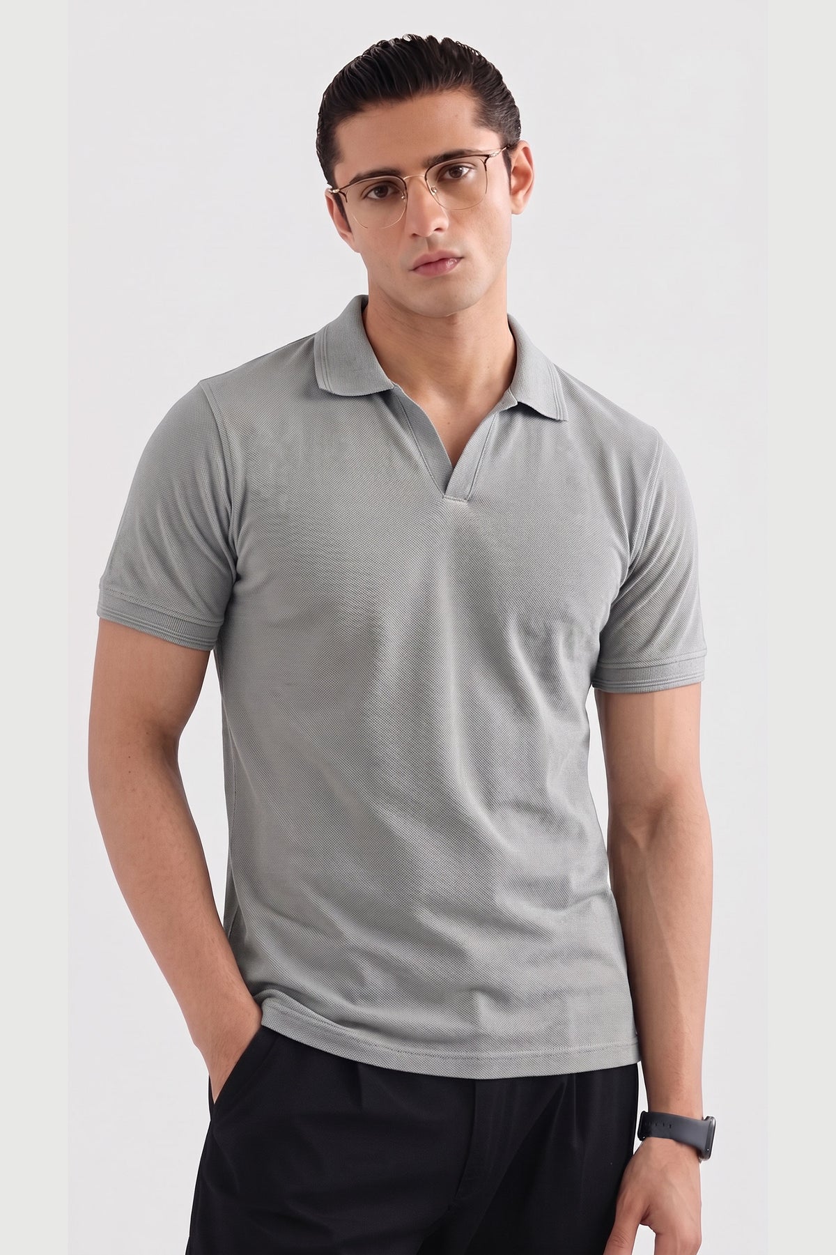 Alpine Men’s Silver Grey Cotton PQ V-Neck Polo Shirt