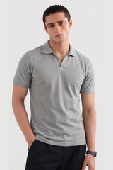 Alpine Men’s Silver Grey Cotton PQ V-Neck Polo Shirt
