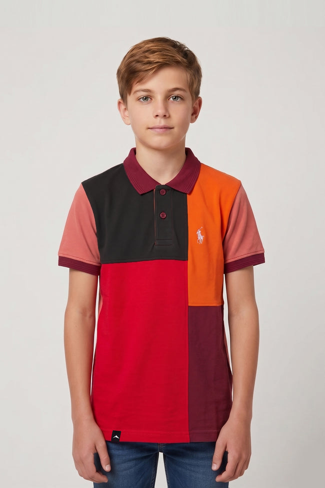 Alpine Kids Classic Polo Shirt Red – Block Edition Hover Image