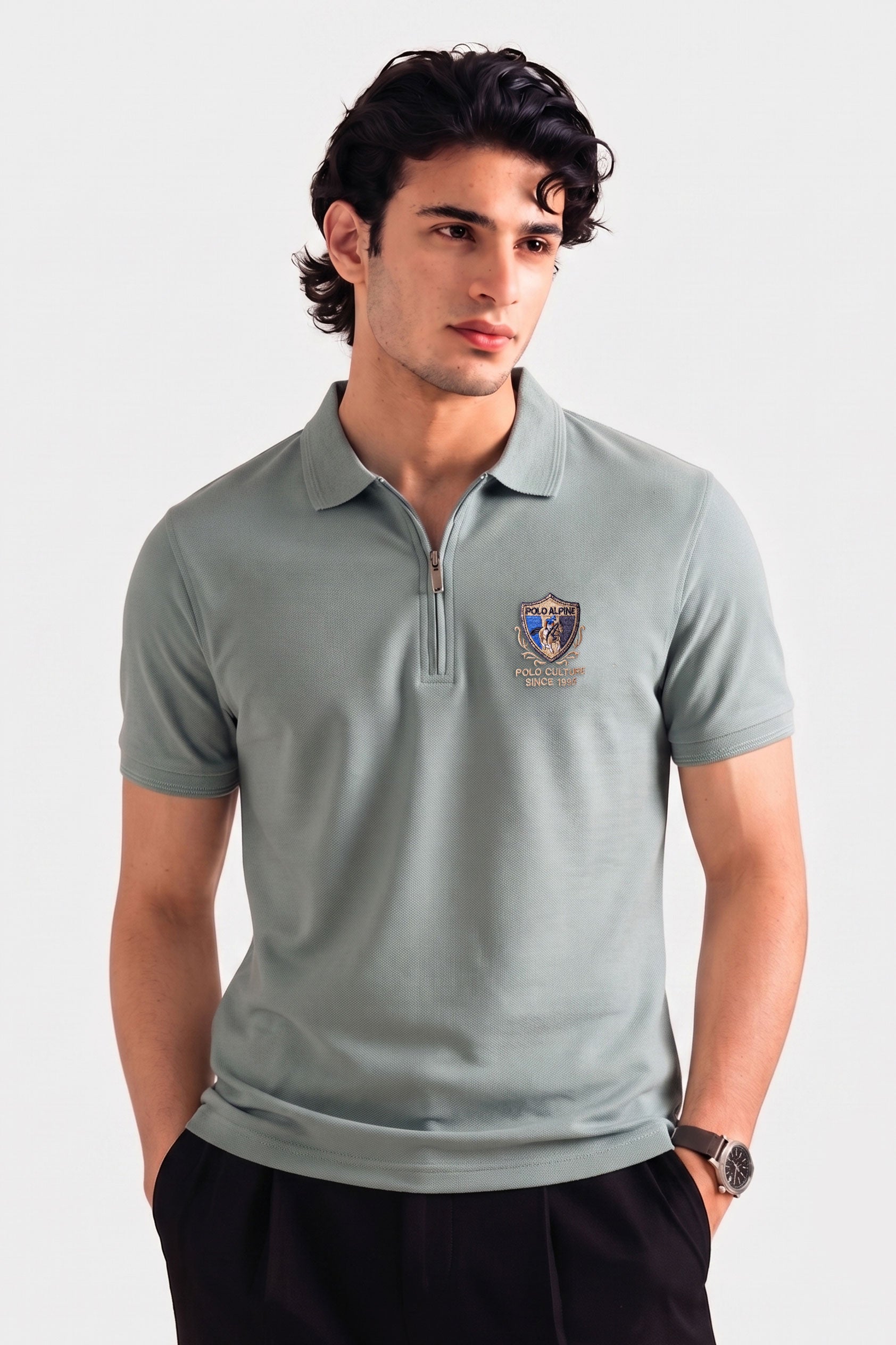 Alpine Men’s Premium Zip Polo – Hunter Green