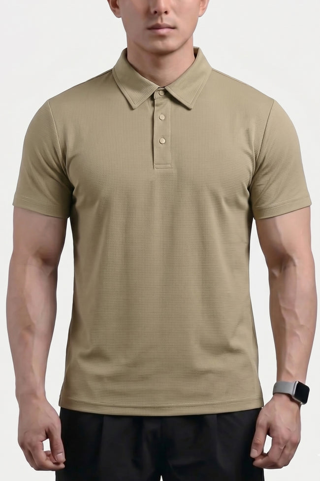 Alpine Luxury Dry-Fit Polo Sand Beige – Premium Activewear Fit Hover Image