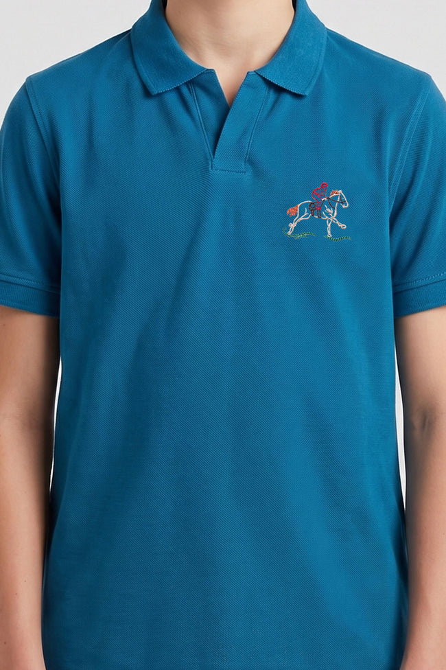 Alpine Kids Teal Blue Cotton V-Neck Polo Shirt Main Image