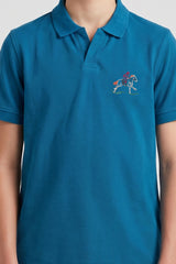 Alpine Kids Teal Blue Cotton V-Neck Polo Shirt