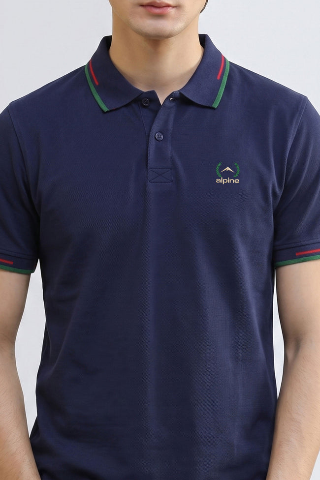 Alpine Men’s Navy Blue Cotton Polo Shirt – Contrast Trim Edition Main Image