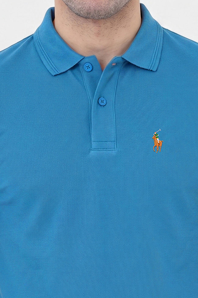 Alpine Men’s Teal Blue Cotton Polo Shirt – Prestige Rider Edition Main Image