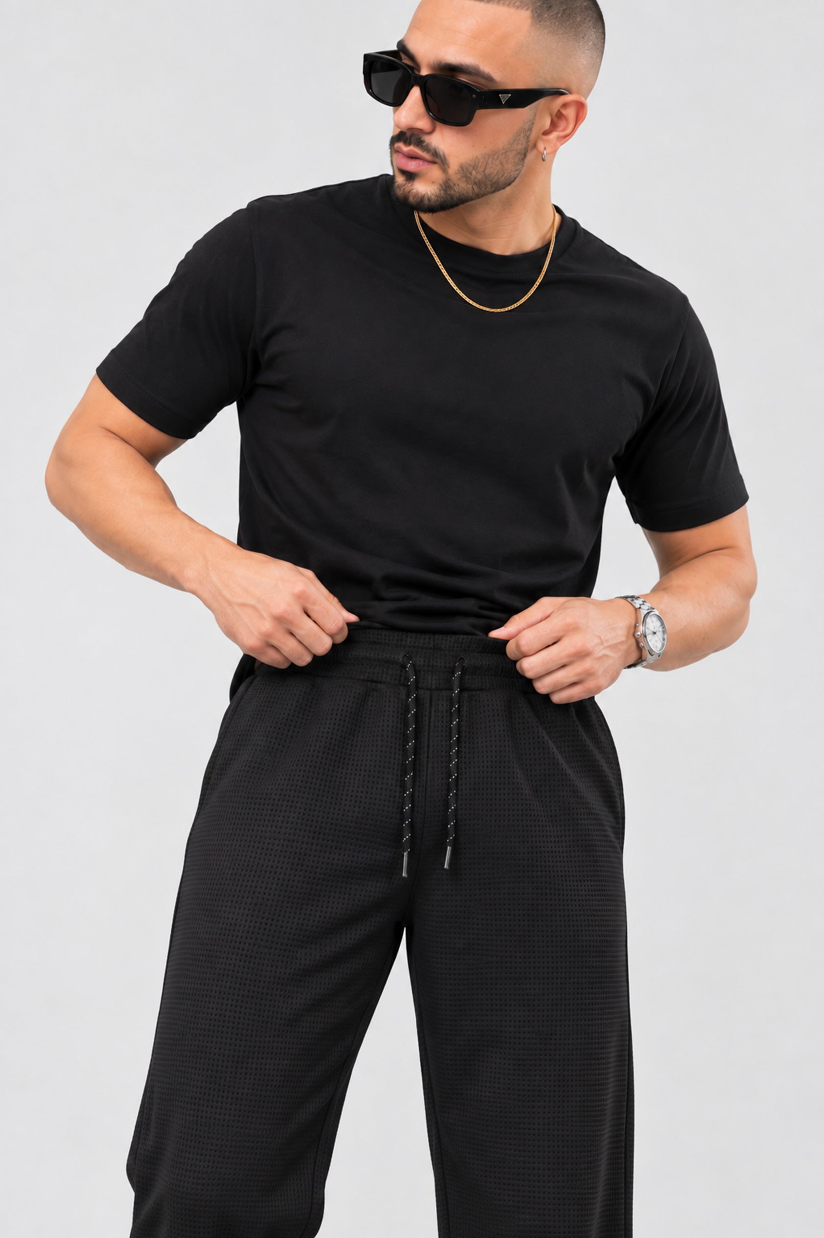 Alpine Textured Men’s Trousers Black - Straight Fit