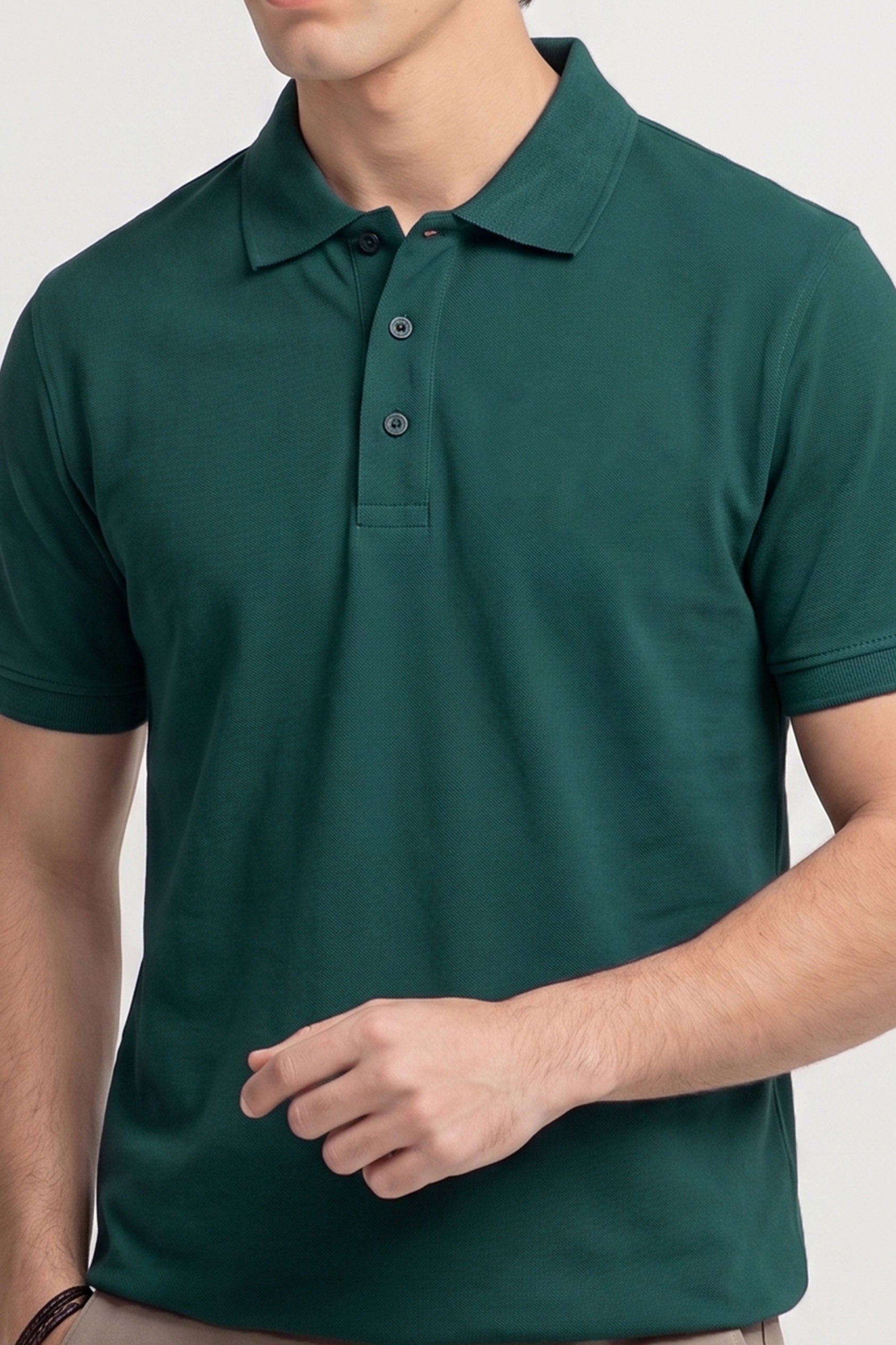 Alpine Men’s Dark Green Plain Cotton PQ Polo Shirt
