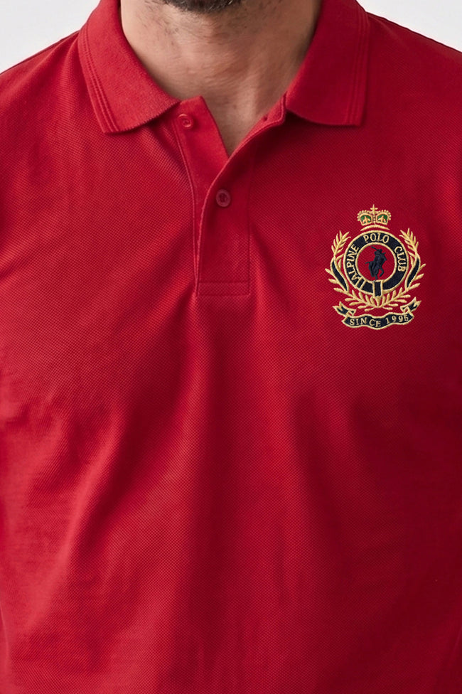 Alpine Men’s Red Cotton Polo Shirt - Crown Edition Main Image