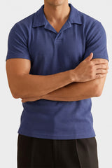 Blue V Neck Knitted Polos