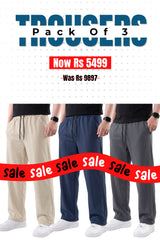Alpine - Textured Trouser Bundle Offer - Off White, Navy Blue & Grey