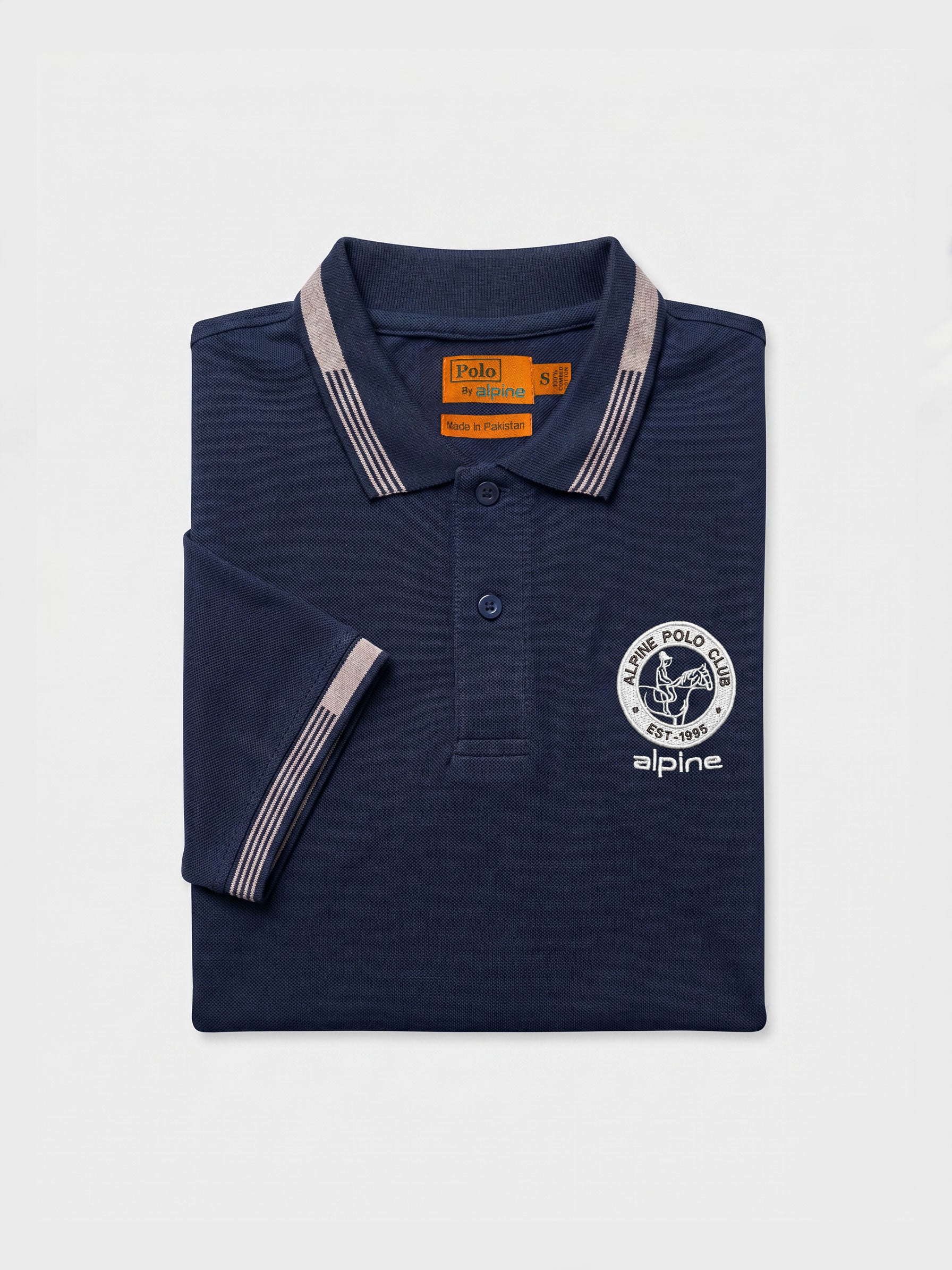 Alpine Men’s Navy Blue Cotton Polo Shirt - Heritage Badge Edition