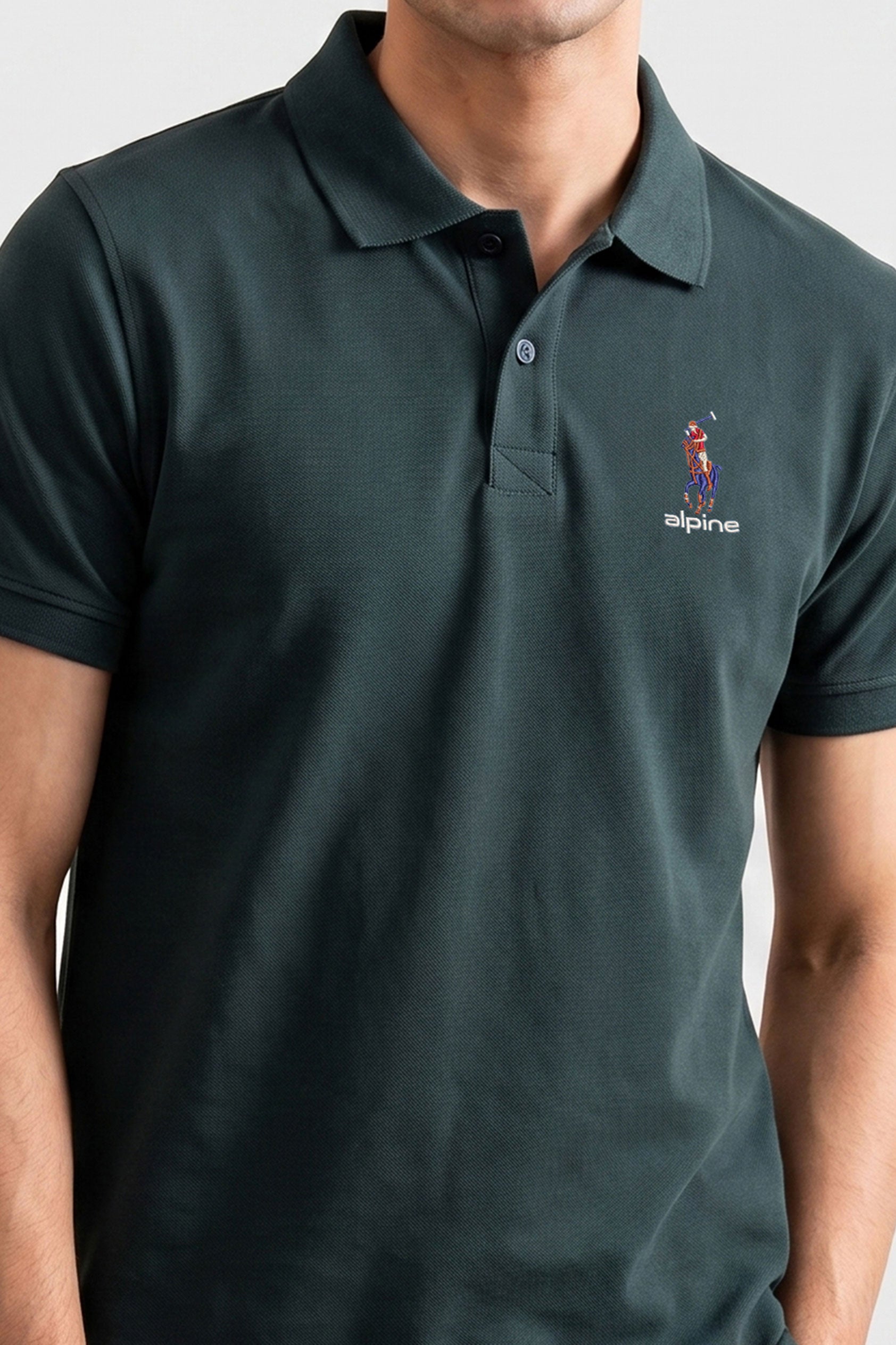 Alpine Men’s Dark Green Cotton Polo – Royal Rider Edition