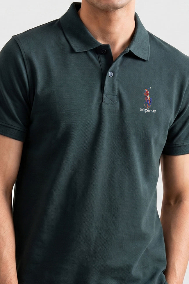 Alpine Men’s Dark Green Cotton Polo – Royal Rider Edition Main Image