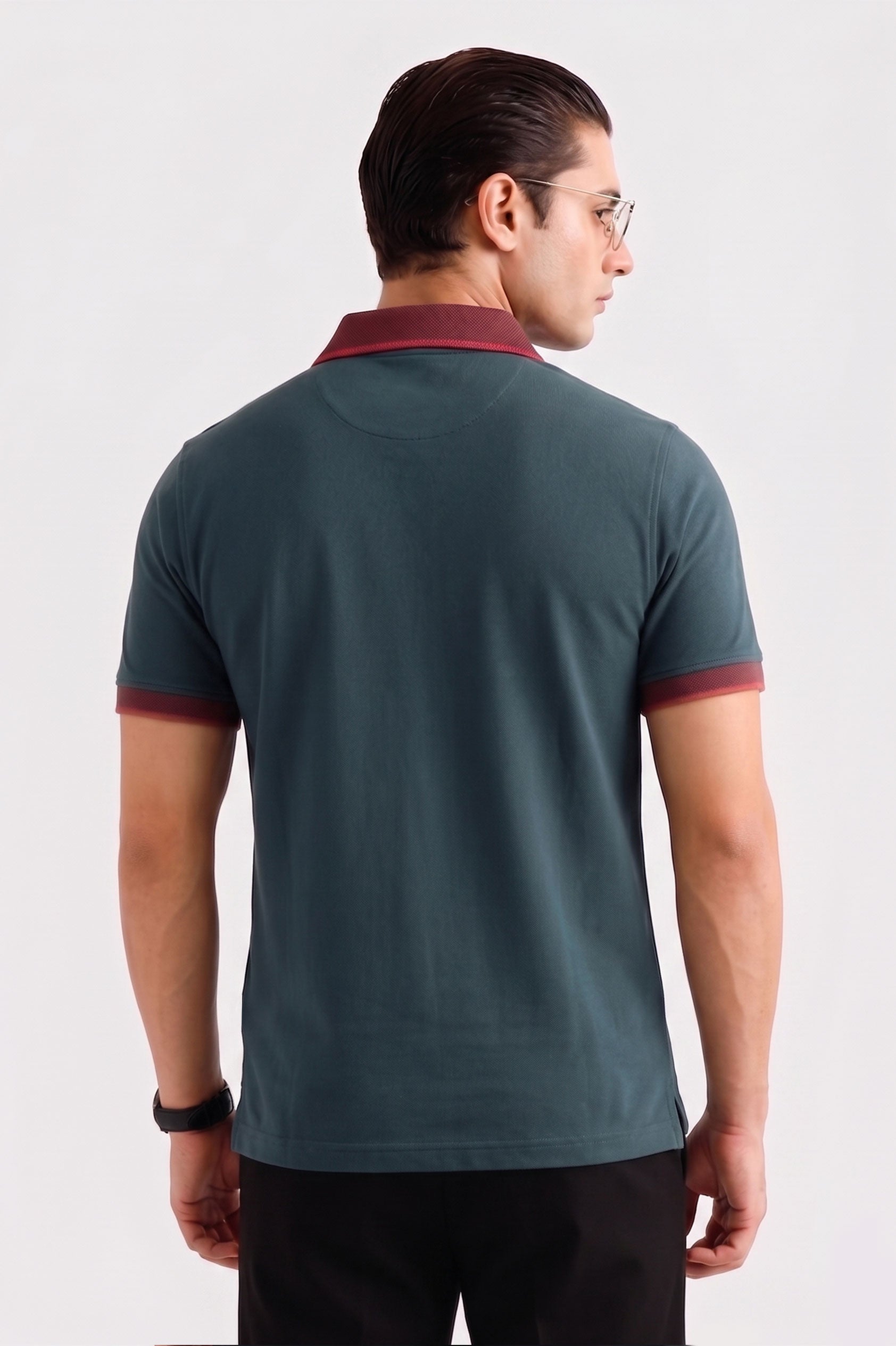Alpine Men’s Dark Green Cotton Polo Shirt – Contrast Collar Edition