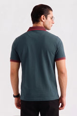 Alpine Men’s Dark Green Cotton Polo Shirt – Contrast Collar Edition