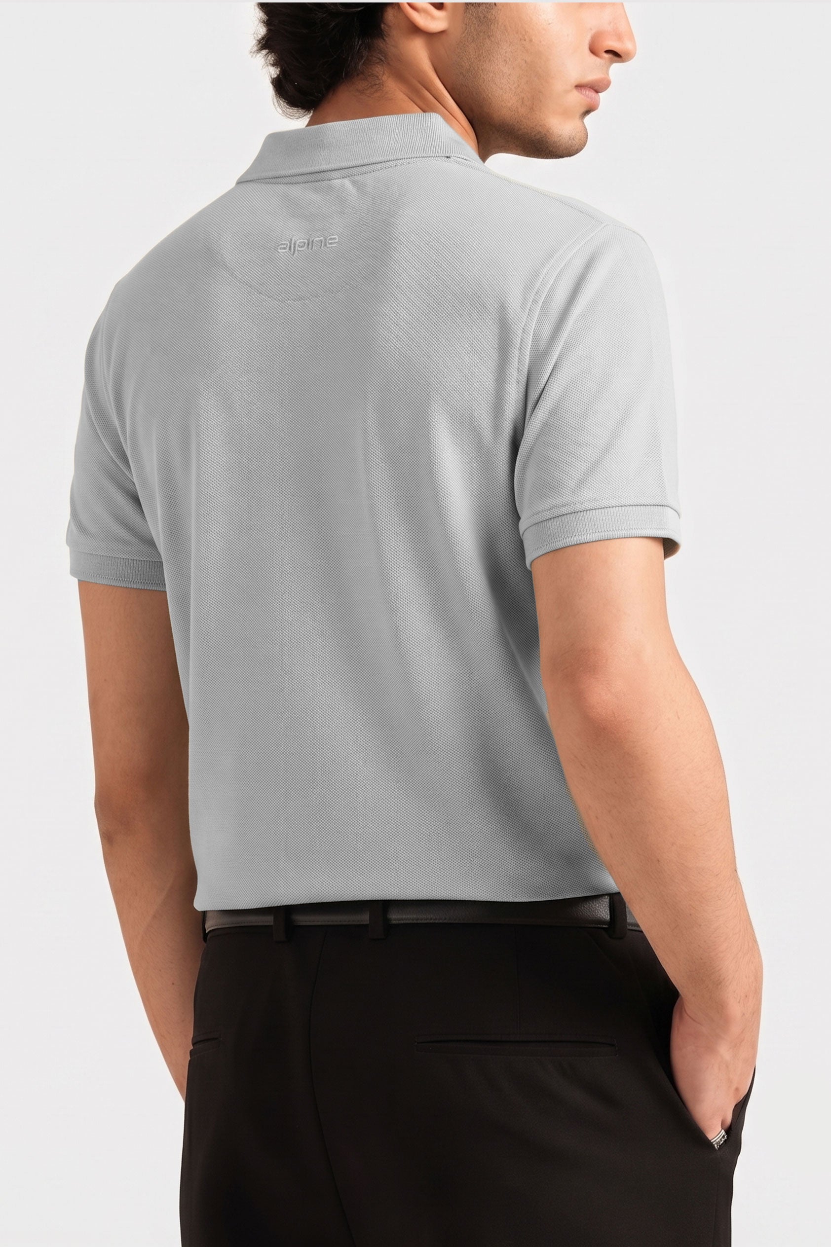 Alpine Men’s Premium Zip Polo – Silver Grey
