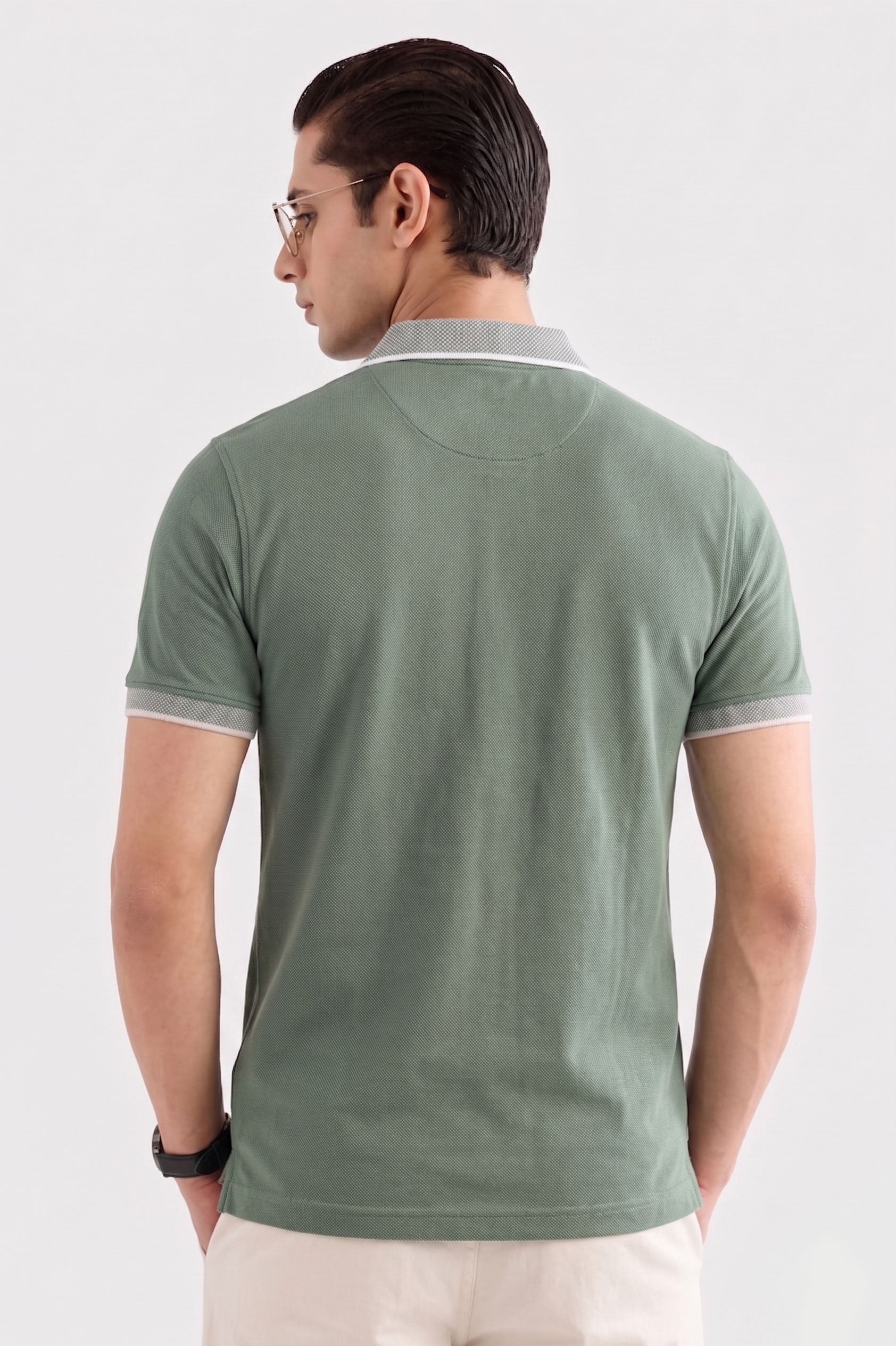 Alpine Men’s Hunter Green Cotton Polo Shirt – Contrast Collar Edition