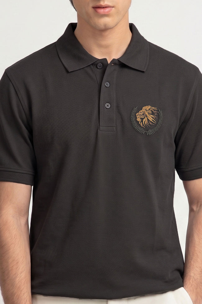 Alpine Men’s Dark Grey Polo – Royal Lion Edition Main Image