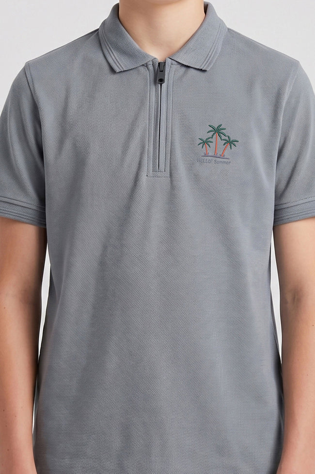 Alpine Kids Silver Grey Cotton Polo Shirt – Zip Edition Main Image