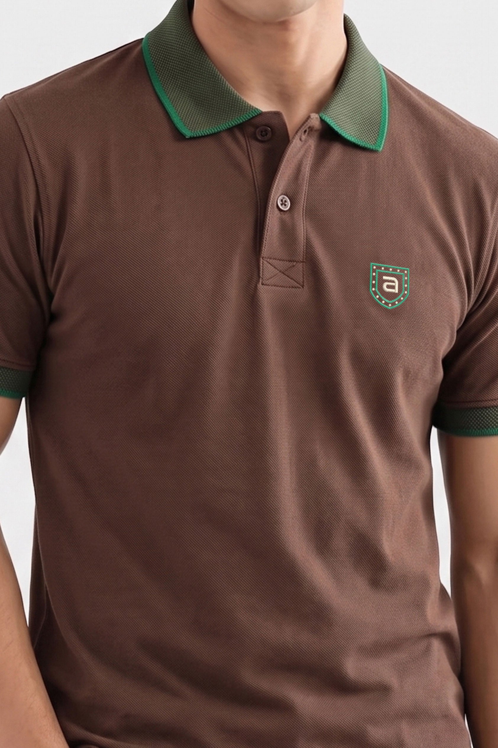 Alpine Men’s Brown Cotton Polo Shirt – Contrast Collar Edition
