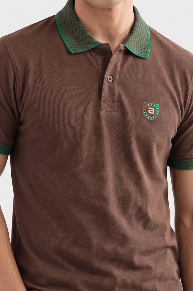 Alpine Men’s Brown Cotton Polo Shirt – Contrast Collar Edition Main Image