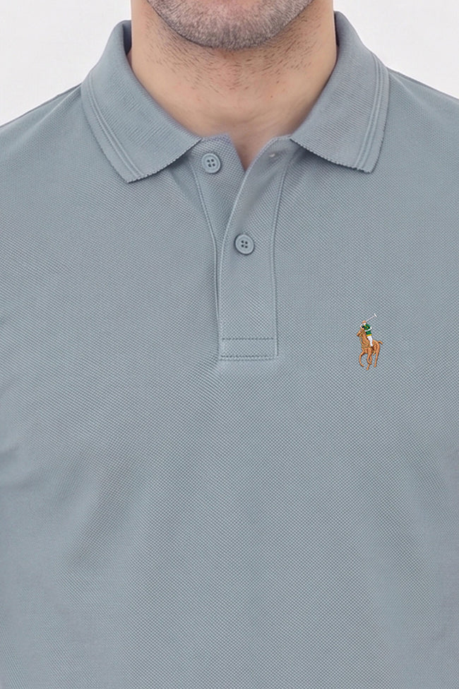 Alpine Men’s Silver Grey Cotton Polo Shirt – Prestige Rider Edition Main Image