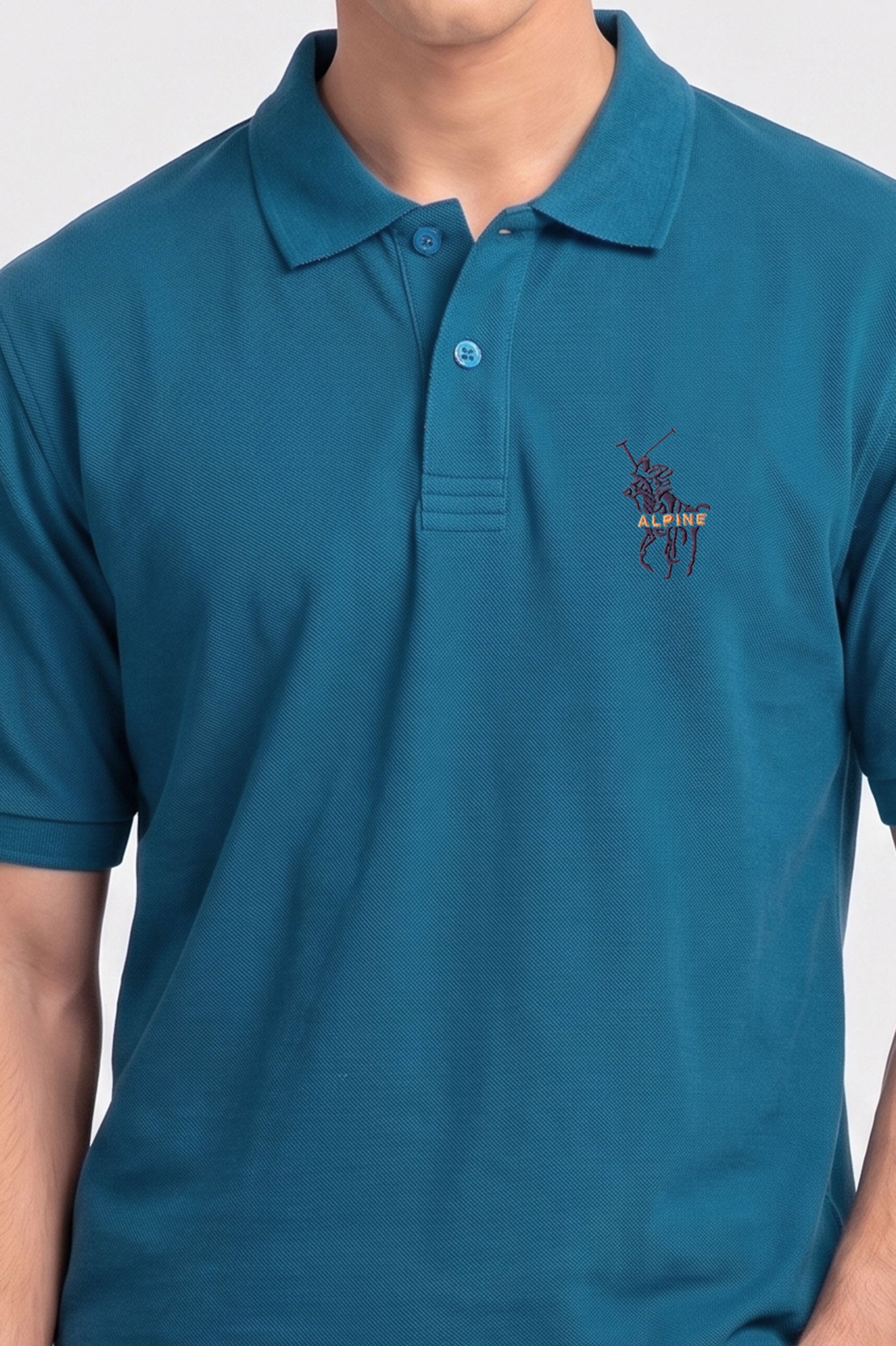 Alpine Men’s Teal Blue Cotton Polo Shirt – Signature Rider Edition