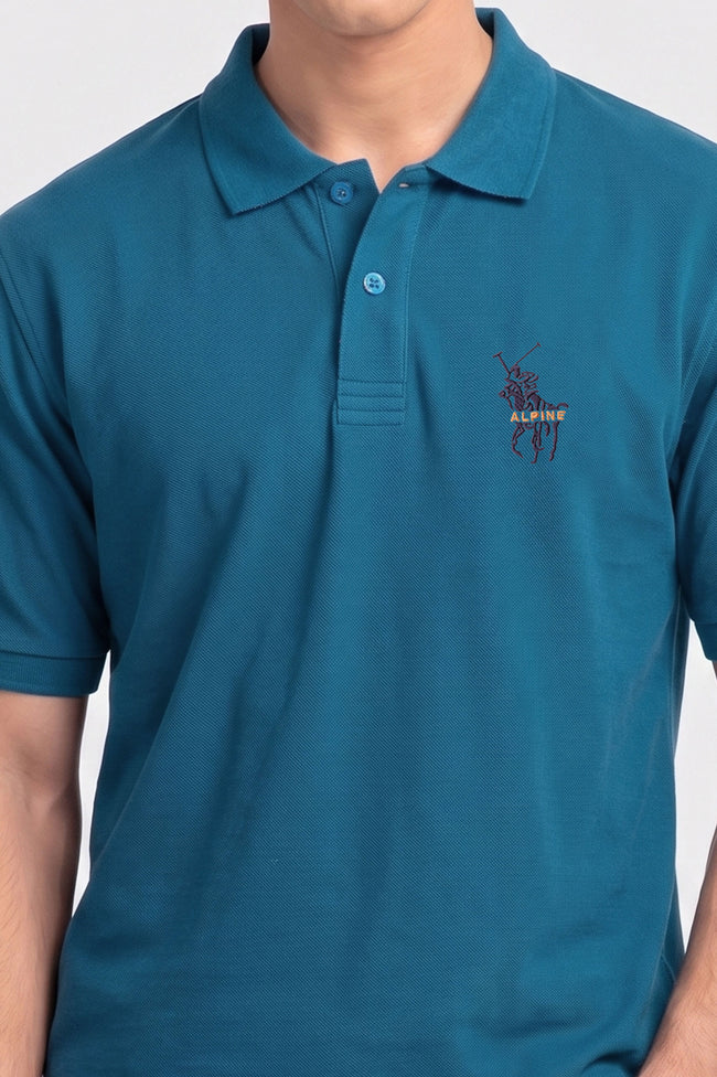 Alpine Men’s Teal Blue Cotton Polo Shirt – Signature Rider Edition Main Image
