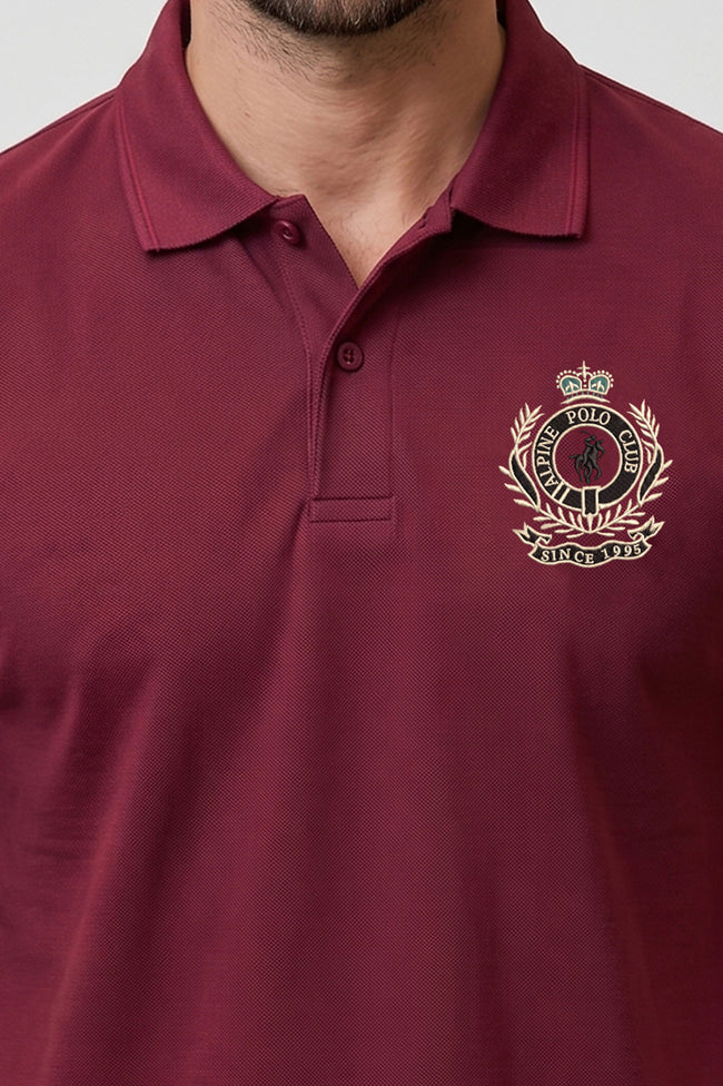 Alpine Men’s Maroon Cotton Polo Shirt - Crown Edition Main Image