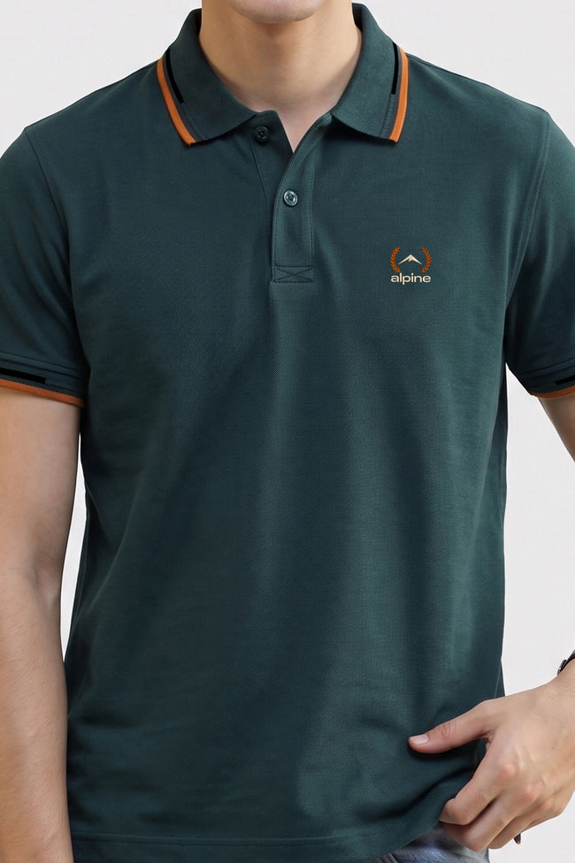 Alpine Men’s Dark Green Cotton Polo Shirt – Contrast Trim Edition Main Image