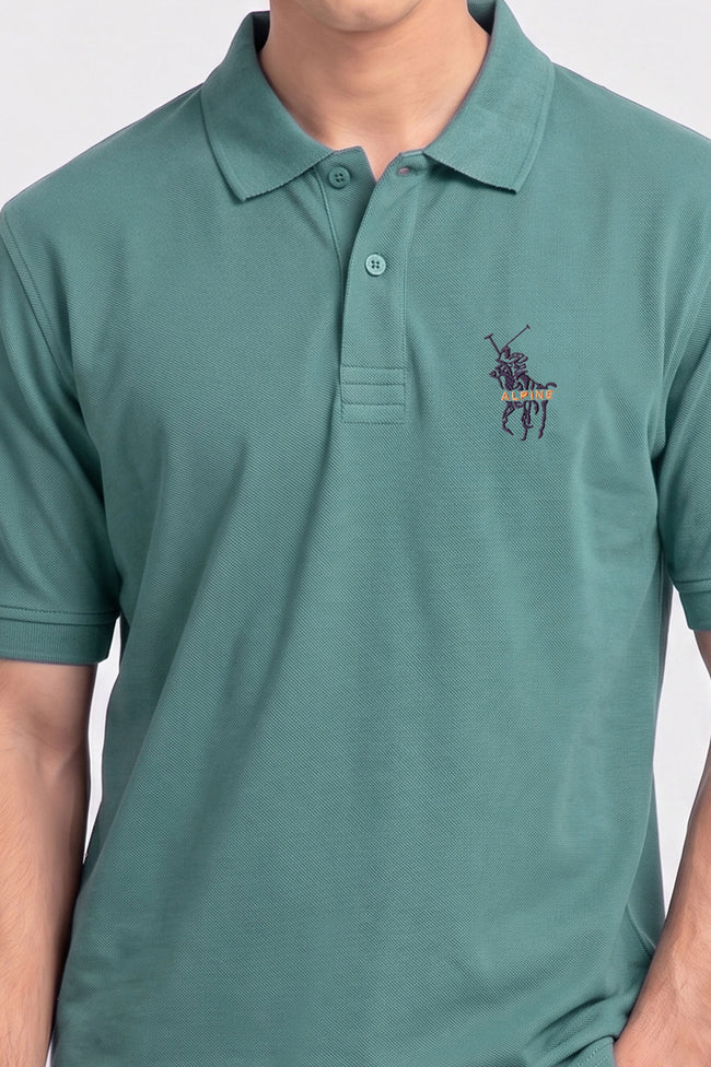 Alpine Men’s Hunter Green Cotton Polo Shirt – Signature Rider Edition Main Image