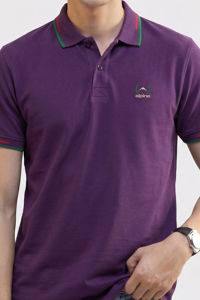 Alpine Men’s Purple Cotton Polo Shirt – Contrast Trim Edition Main Image