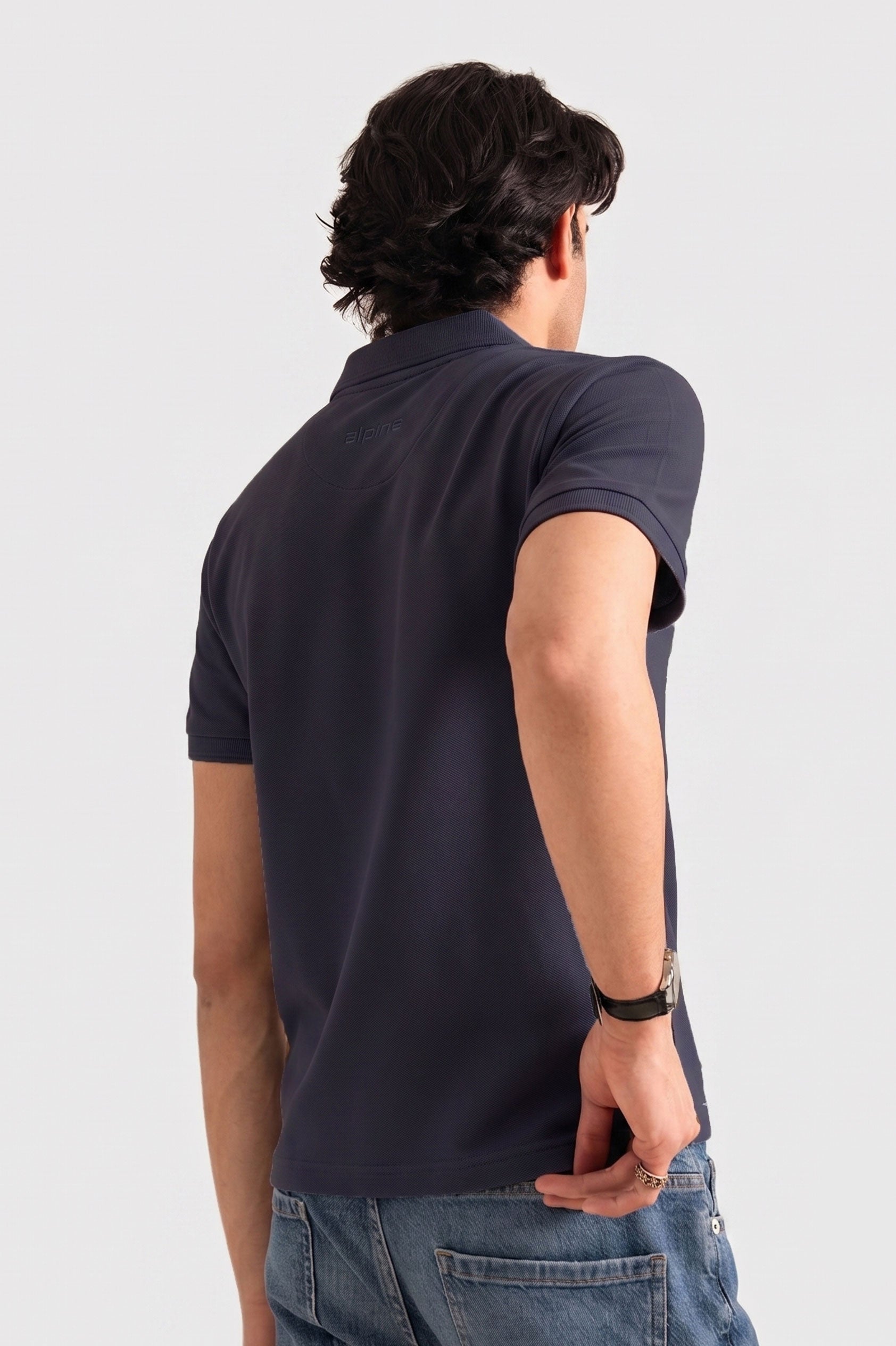Alpine Men’s Premium Zip Polo – Navy Blue